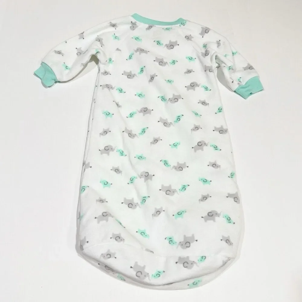Child of Mine Baby Boy 0-9M Sleep Sack White Green & Gray Elephants Print Zipper